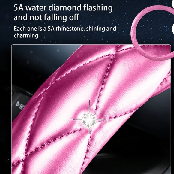 Pink Leather Rhinestone Steering Wheel Cover, new - Picture 3 of 5